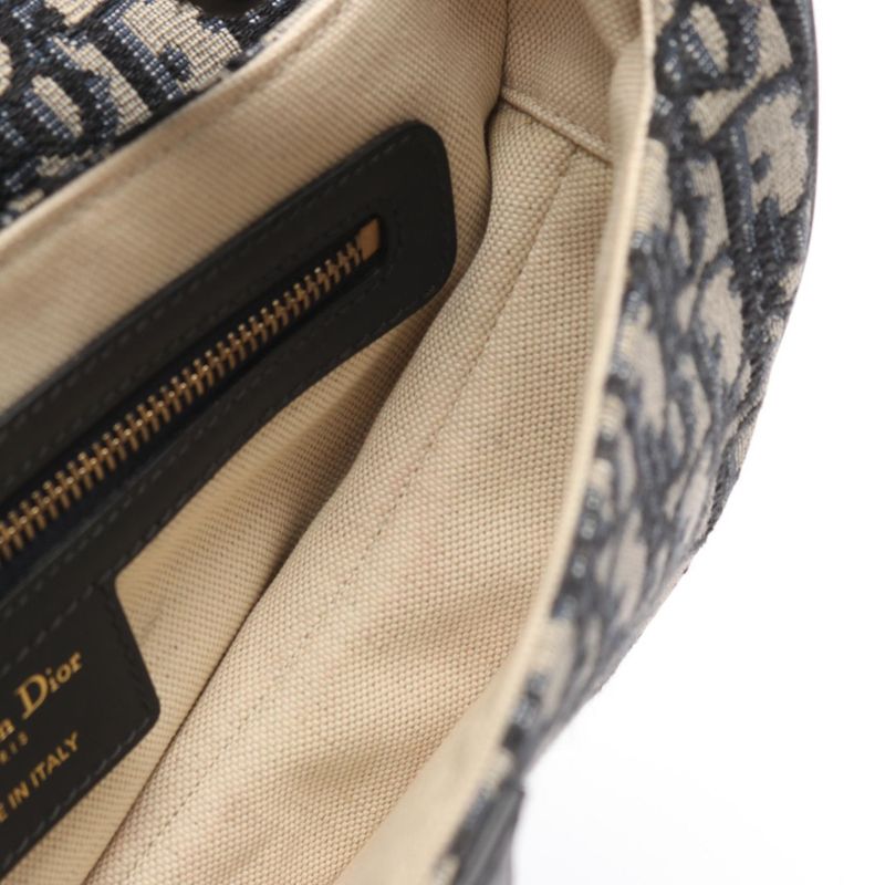 Dior Handbag Saddle Bag Oblique Jacquard Navy Canvas Leather Oblique Saddle Bag