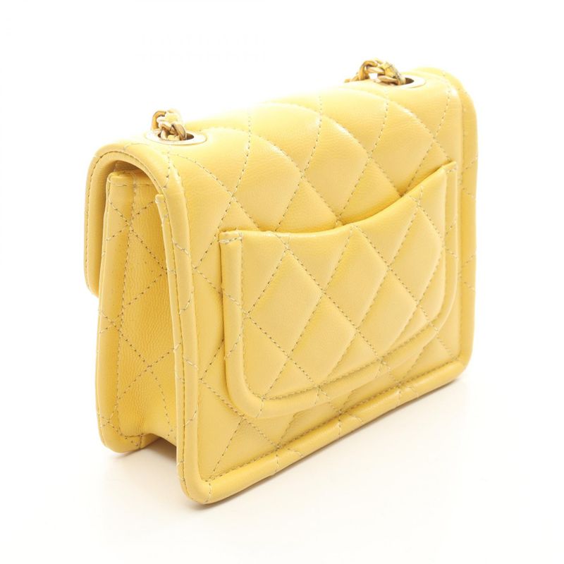 Chanel Shoulder Bag Matelasse As2356 Yellow Leather Calf (Cowhide) Matelasse