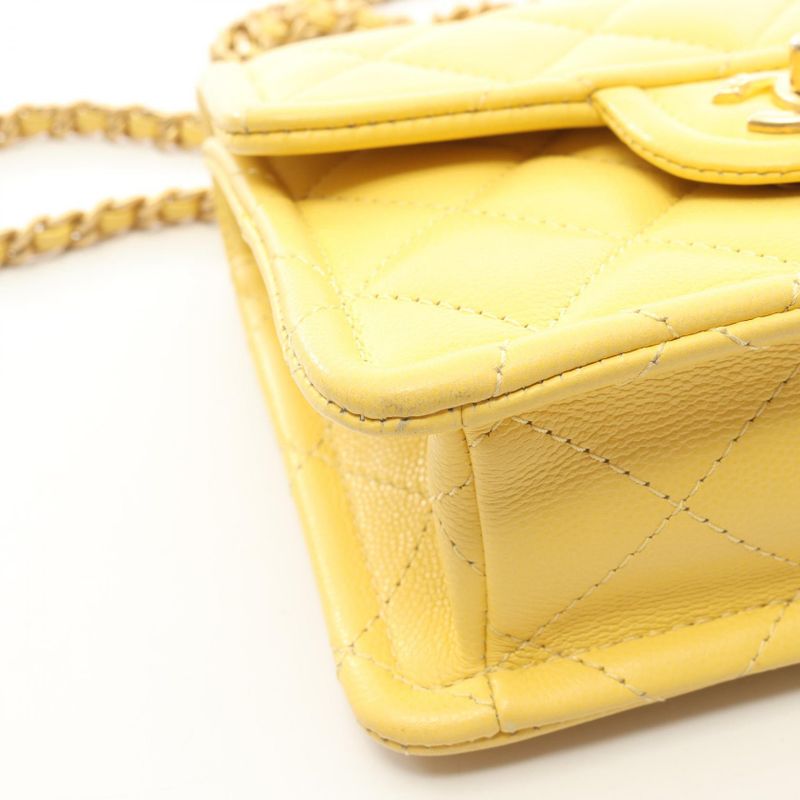 Chanel Shoulder Bag Matelasse As2356 Yellow Leather Calf (Cowhide) Matelasse