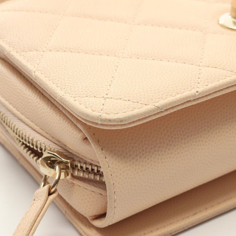 Chanel Shoulder Bag Matelasse Mini Flap Beige Leather Calf Matelasse Small Flap