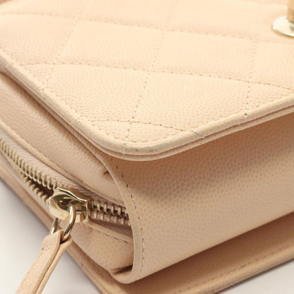 Chanel Shoulder Bag Matelasse Mini Flap Beige Leather Calf Matelasse Small Flap