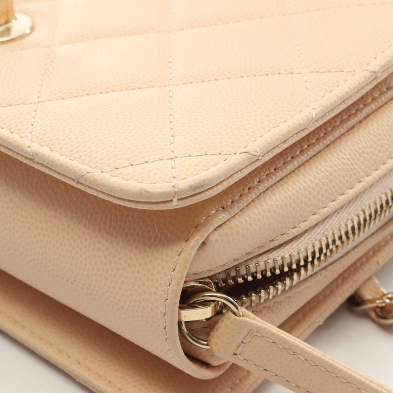 Chanel Shoulder Bag Matelasse Mini Flap Beige Leather Calf Matelasse Small Flap