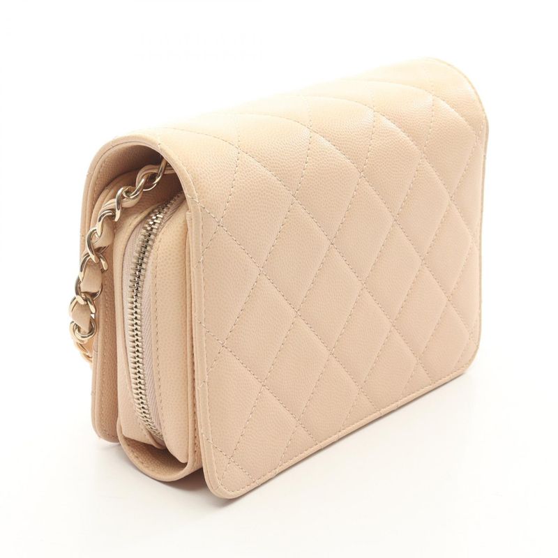 Chanel Shoulder Bag Matelasse Mini Flap Beige Leather Calf Matelasse Small Flap