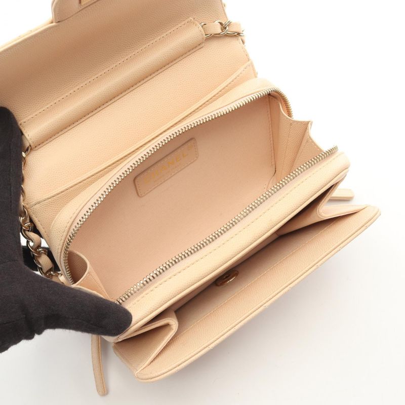 Chanel Shoulder Bag Matelasse Mini Flap Beige Leather Calf Matelasse Small Flap