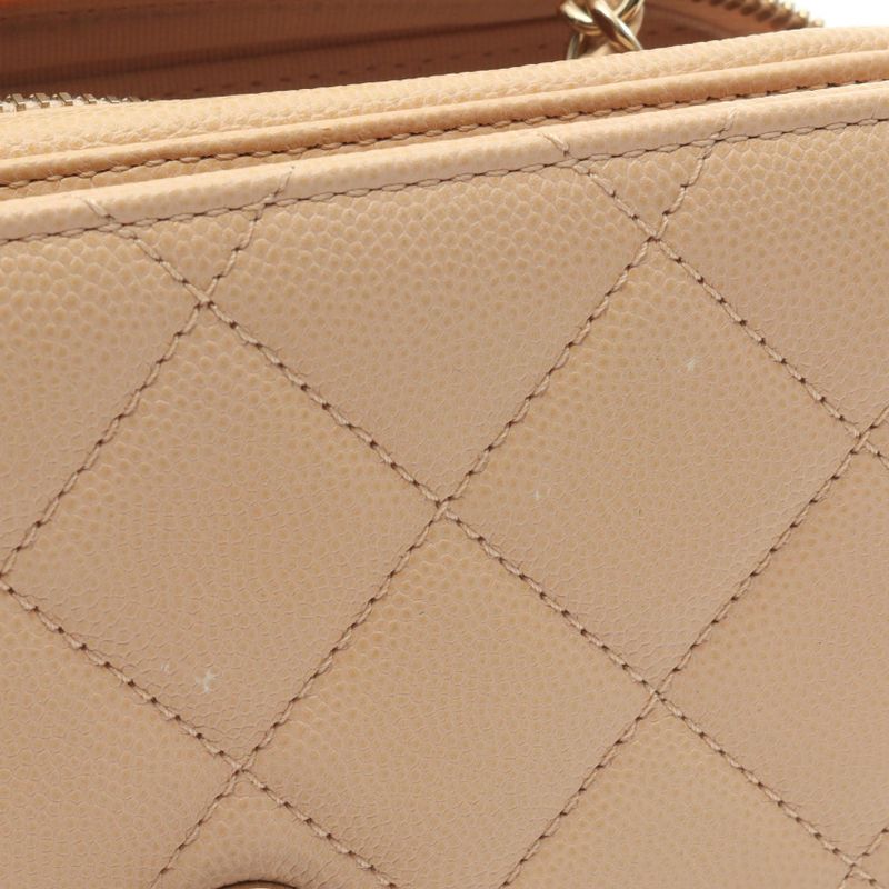 Chanel Shoulder Bag Matelasse Mini Flap Beige Leather Calf Matelasse Small Flap