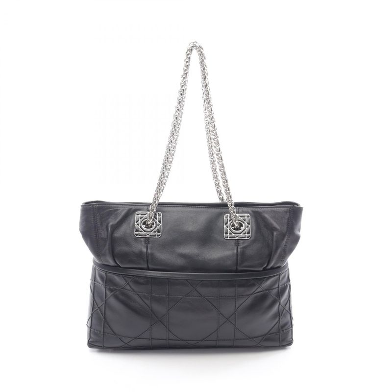 Dior Tote Bag Granville Black Leather Granville Chain Tote Women's Used B