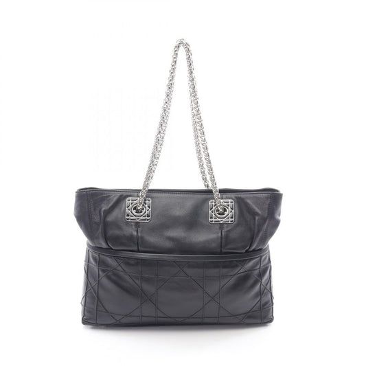 Dior Tote Bag Granville Black Leather Granville Chain Tote Women's Used B