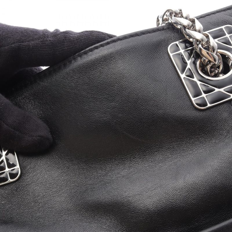 Dior Tote Bag Granville Black Leather Granville Chain Tote Women's Used B