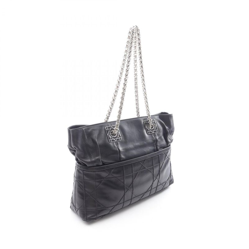 Dior Tote Bag Granville Black Leather Granville Chain Tote Women's Used B
