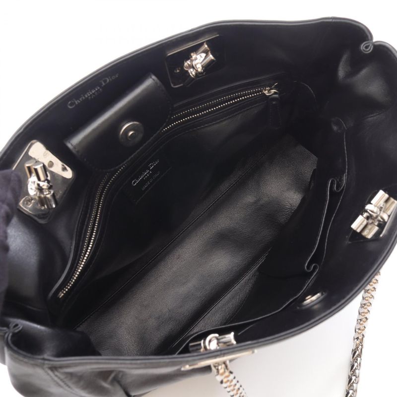 Dior Tote Bag Granville Black Leather Granville Chain Tote Women's Used B