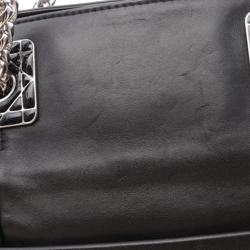 Dior Tote Bag Granville Black Leather Granville Chain Tote Women's Used B