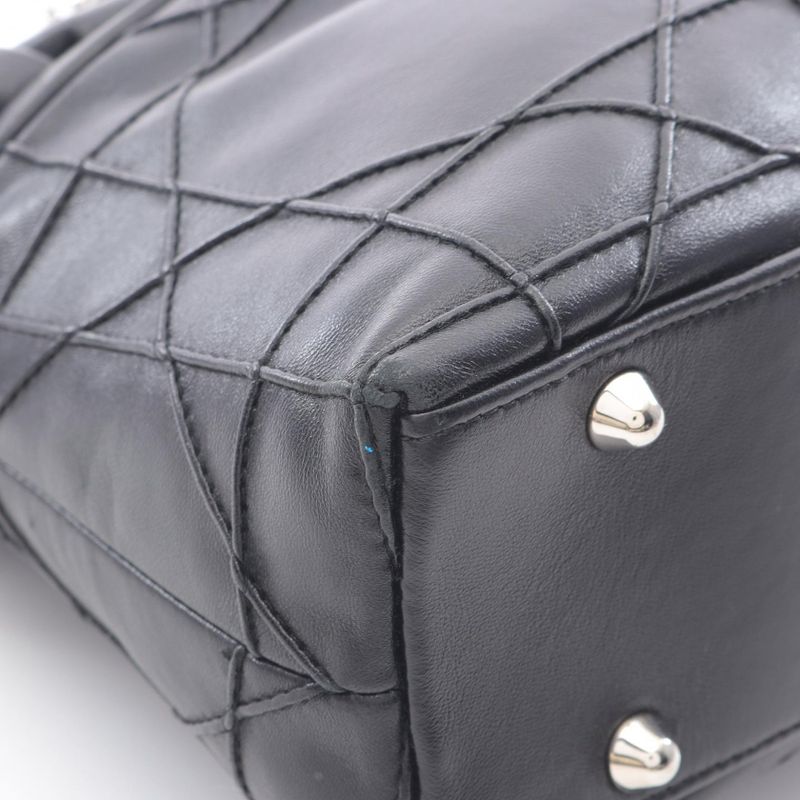 Dior Tote Bag Granville Black Leather Granville Chain Tote Women's Used B