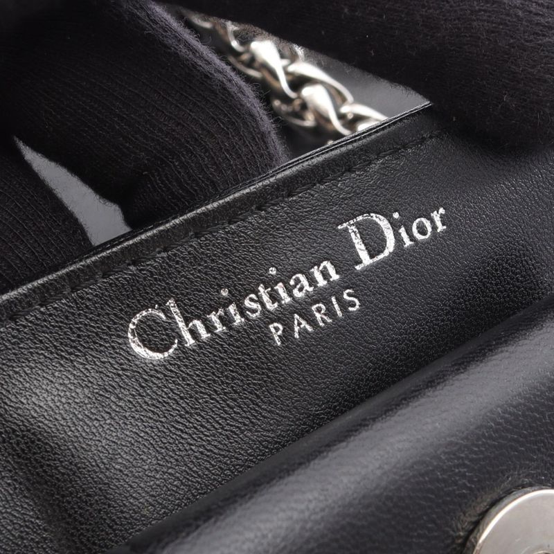 Dior Tote Bag Granville Black Leather Granville Chain Tote Women's Used B