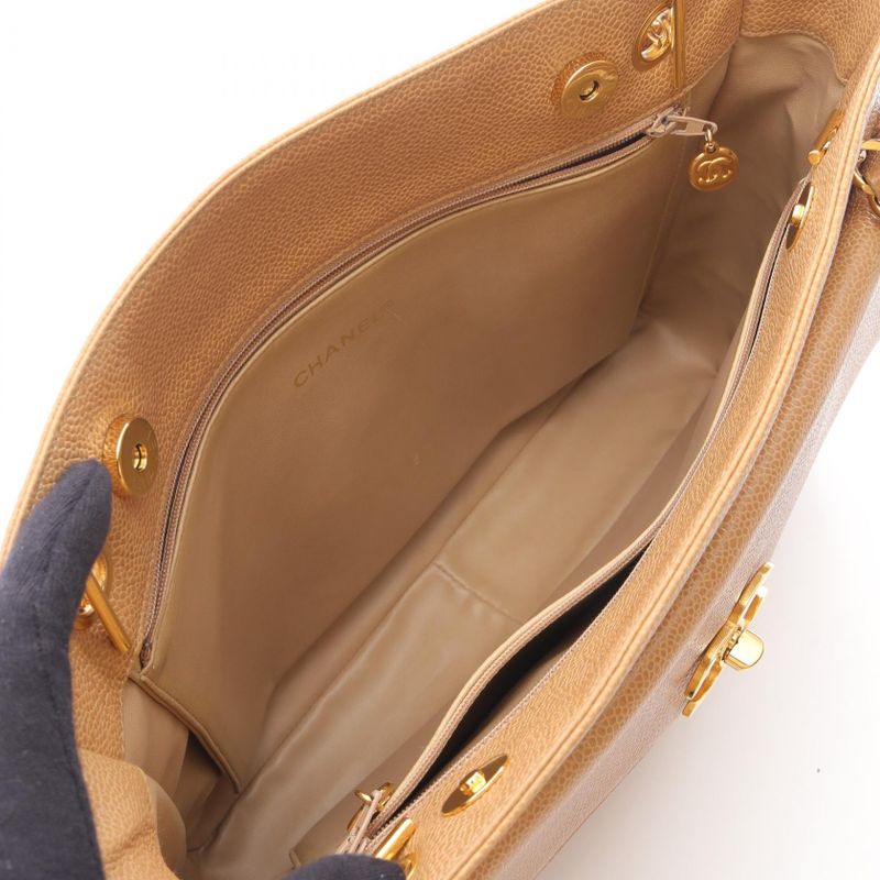 Chanel Tote Bag Cocomark Beige Leather Cocomark Shoulder Tote Ladies Used a