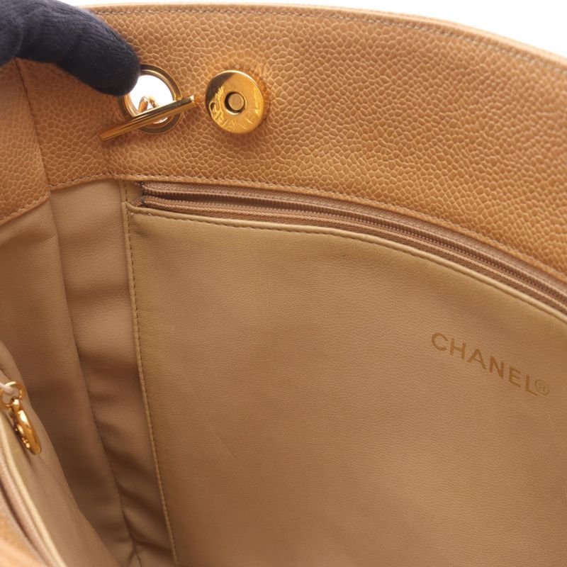 Chanel Tote Bag Cocomark Beige Leather Cocomark Shoulder Tote Ladies Used a
