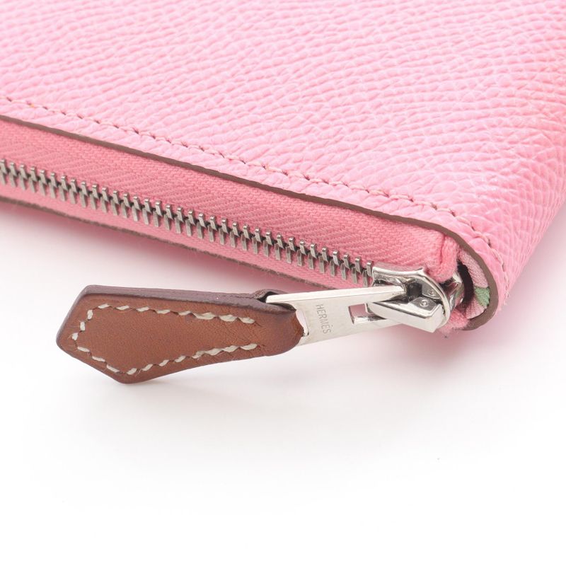 Hermes Round Wallet Azap Compact Silk in Rose Confetti Leather Calf (Cowhide)
