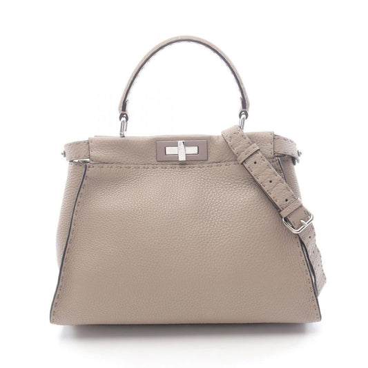 Fendi Handbag Peekaboo Regular 8bn290 Greige Leather Selleria Peekaboo Regular