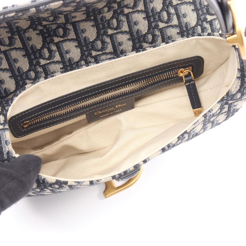 Dior Handbag Saddle Bag Oblique Jacquard Navy Canvas Leather Oblique Saddle Bag