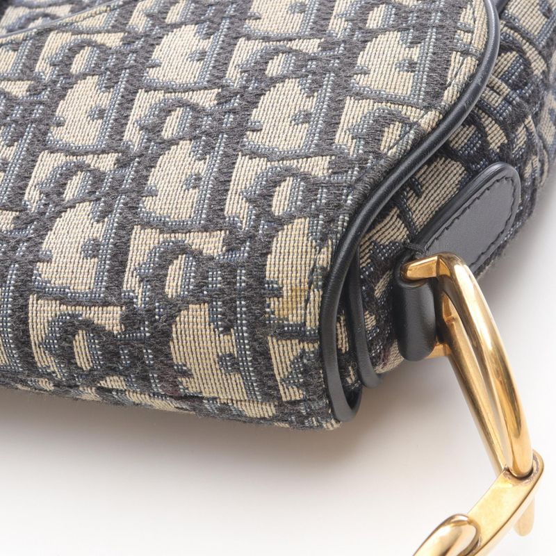 Dior Handbag Saddle Bag Oblique Jacquard Navy Canvas Leather Oblique Saddle Bag
