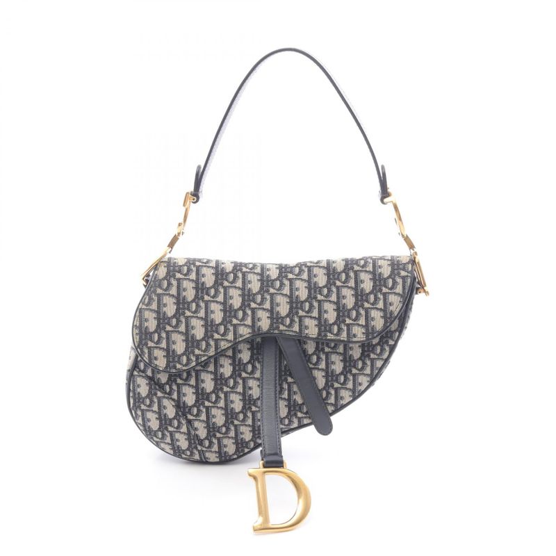 Dior Handbag Saddle Bag Oblique Jacquard Navy Canvas Leather Oblique Saddle Bag