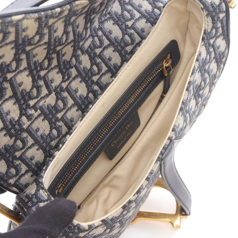 Dior Handbag Saddle Bag Oblique Jacquard Navy Canvas Leather Oblique Saddle Bag