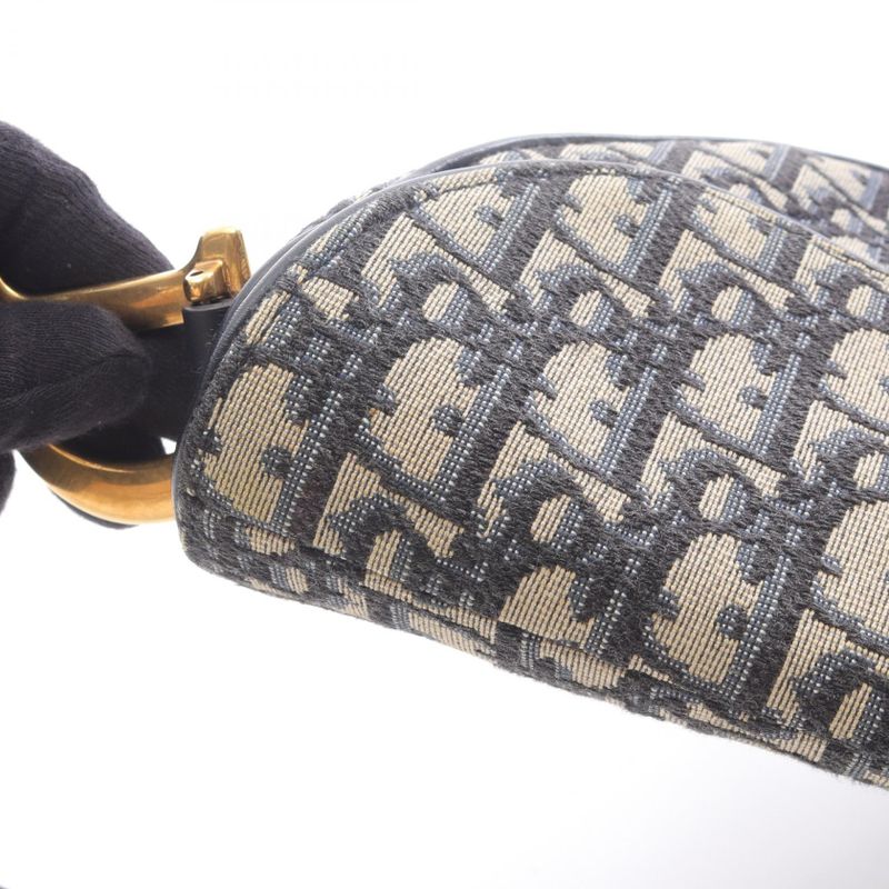 Dior Handbag Saddle Bag Oblique Jacquard Navy Canvas Leather Oblique Saddle Bag