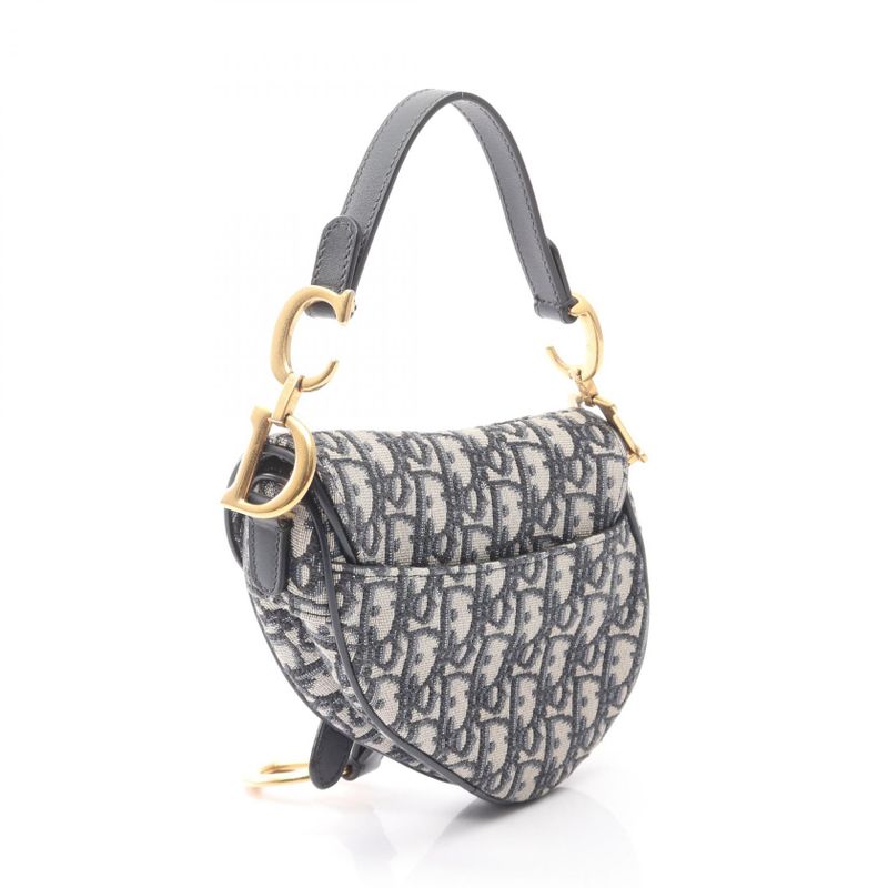Dior Handbag Saddle Bag Mini Oblique Jacquard Navy Canvas Leather Oblique
