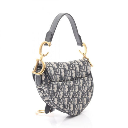 Dior Handbag Saddle Bag Mini Oblique Jacquard Navy Canvas Leather Oblique