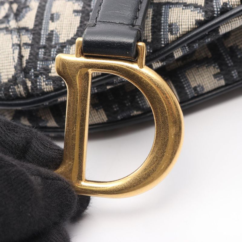 Dior Handbag Saddle Bag Mini Oblique Jacquard Navy Canvas Leather Oblique