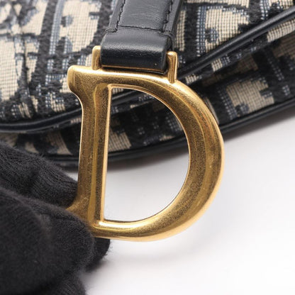 Dior Handbag Saddle Bag Mini Oblique Jacquard Navy Canvas Leather Oblique