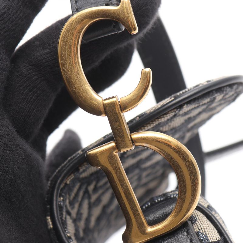 Dior Handbag Saddle Bag Mini Oblique Jacquard Navy Canvas Leather Oblique