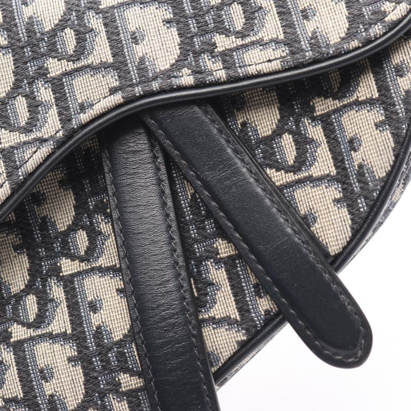 Dior Handbag Saddle Bag Mini Oblique Jacquard Navy Canvas Leather Oblique