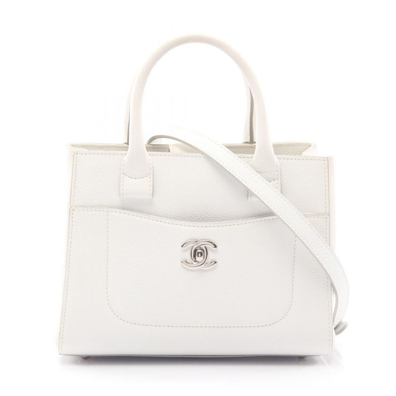 Chanel Handbag Shoulder Bag Neo Executive Tote Small White Leather Calf