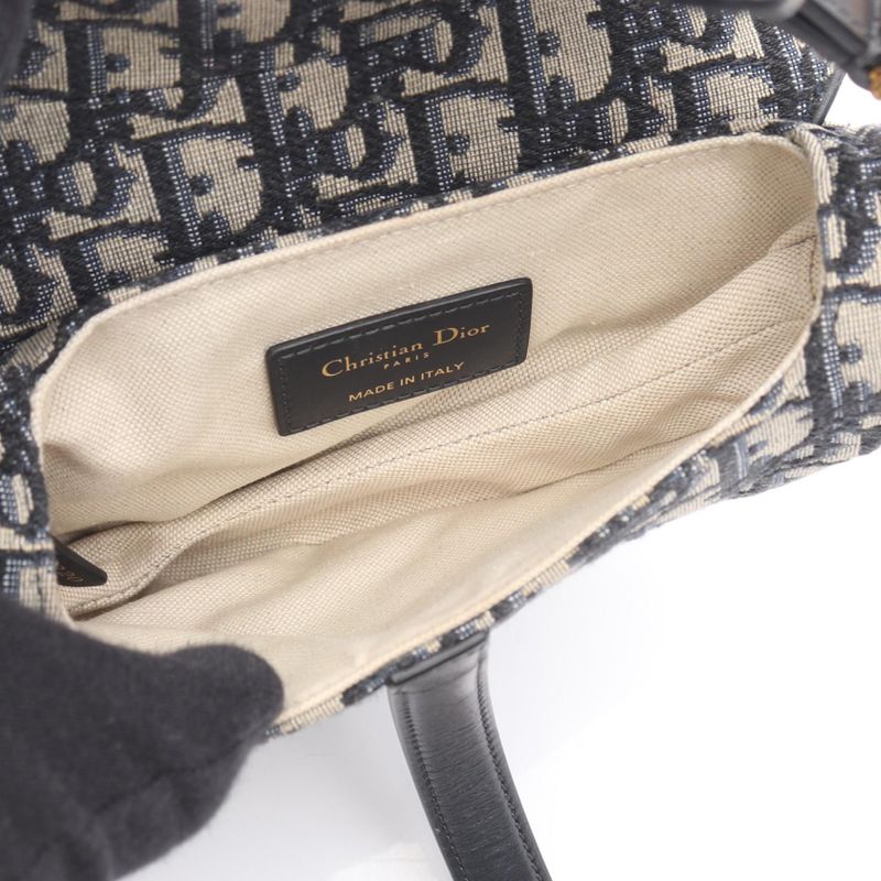 Dior Handbag Saddle Bag Mini Oblique Jacquard Navy Canvas Leather Oblique