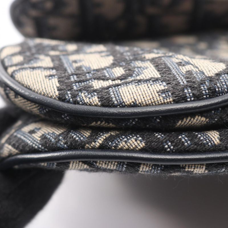 Dior Handbag Saddle Bag Mini Oblique Jacquard Navy Canvas Leather Oblique