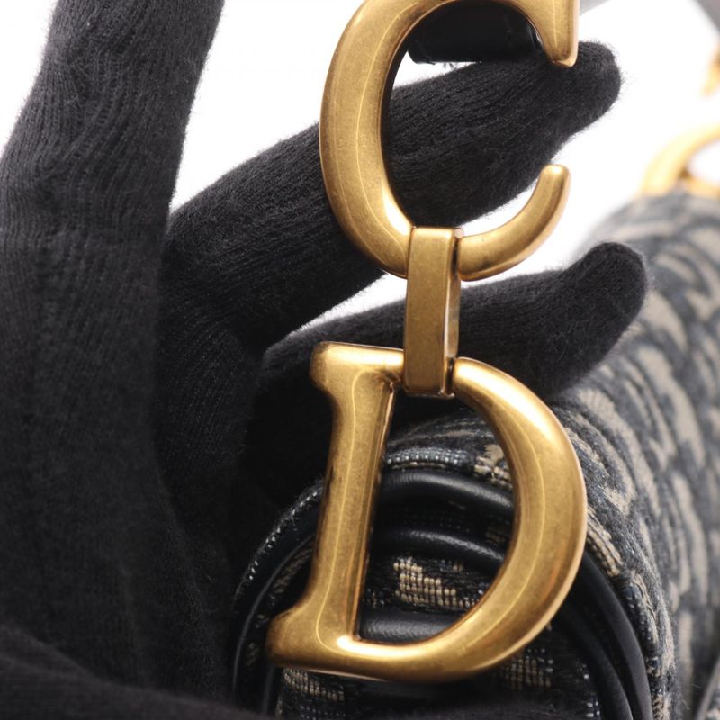 Dior Handbag Saddle Bag Mini Oblique Jacquard Navy Canvas Leather Oblique