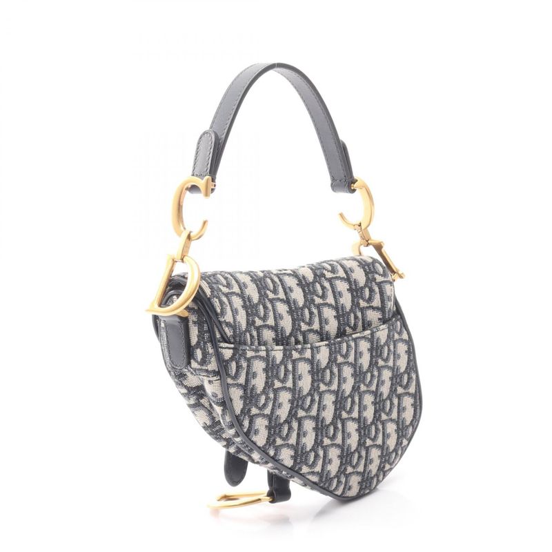 Dior Handbag Saddle Bag Mini Oblique Jacquard Navy Canvas Leather Oblique