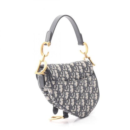 Dior Handbag Saddle Bag Mini Oblique Jacquard Navy Canvas Leather Oblique