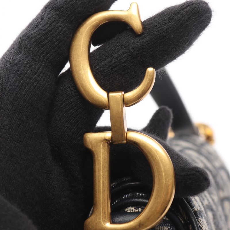 Dior Handbag Saddle Bag Mini Oblique Jacquard Navy Canvas Leather Oblique