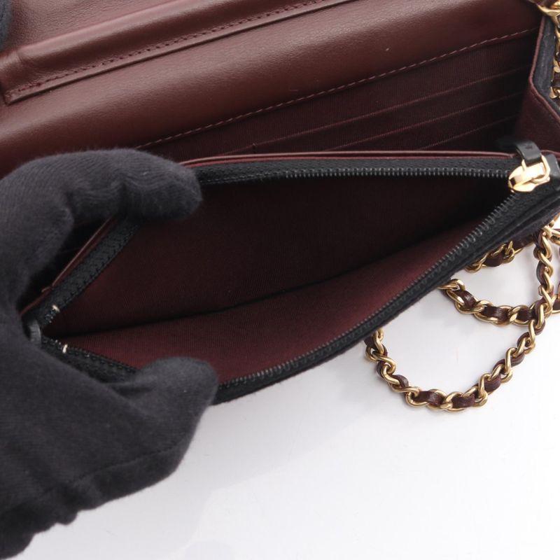 Chanel Shoulder Bag Matelasse Black Wool Matelasse Icon Charm Chain Wallet