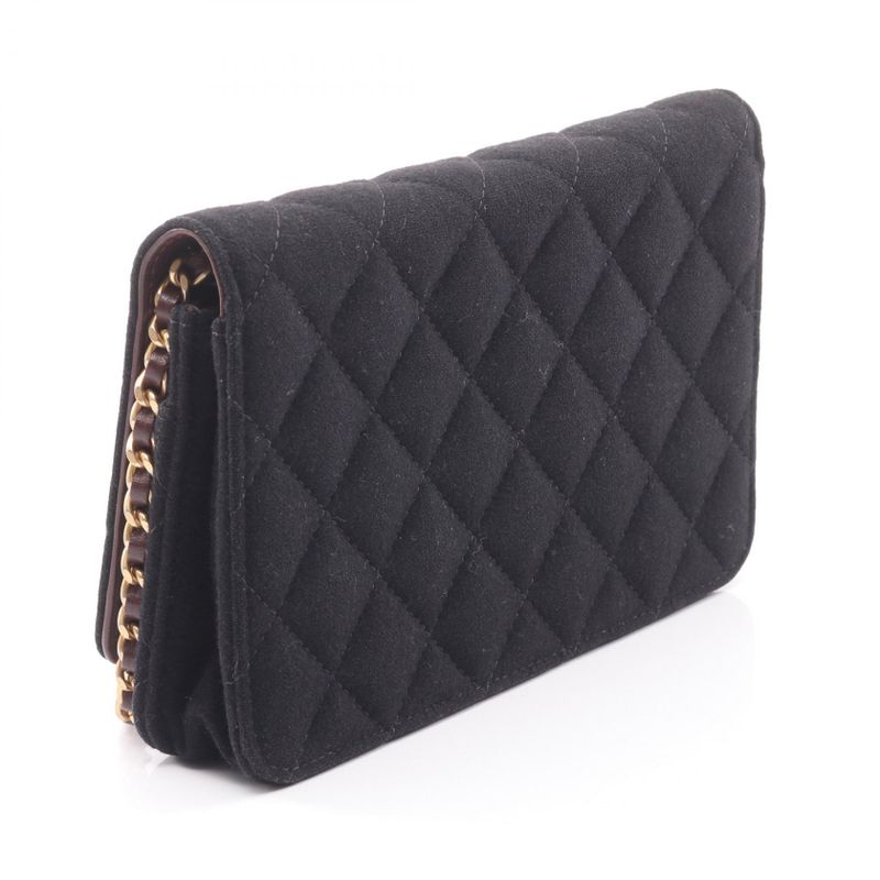 Chanel Shoulder Bag Matelasse Black Wool Matelasse Icon Charm Chain Wallet