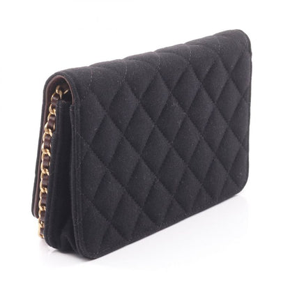 Chanel Shoulder Bag Matelasse Black Wool Matelasse Icon Charm Chain Wallet
