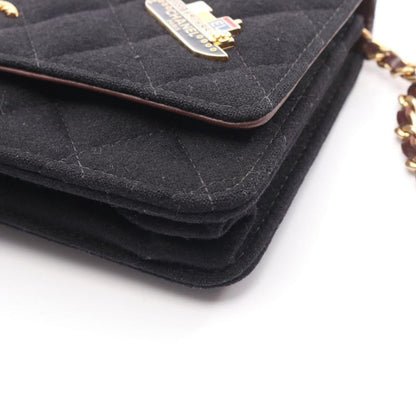 Chanel Shoulder Bag Matelasse Black Wool Matelasse Icon Charm Chain Wallet