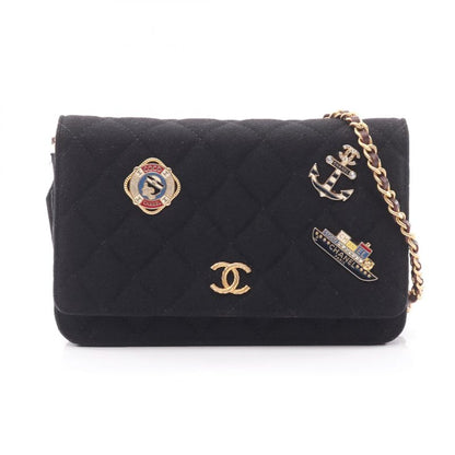 Chanel Shoulder Bag Matelasse Black Wool Matelasse Icon Charm Chain Wallet