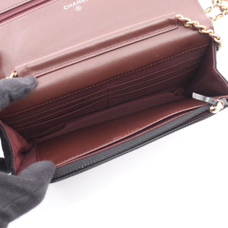 Chanel Shoulder Bag Matelasse Black Wool Matelasse Icon Charm Chain Wallet