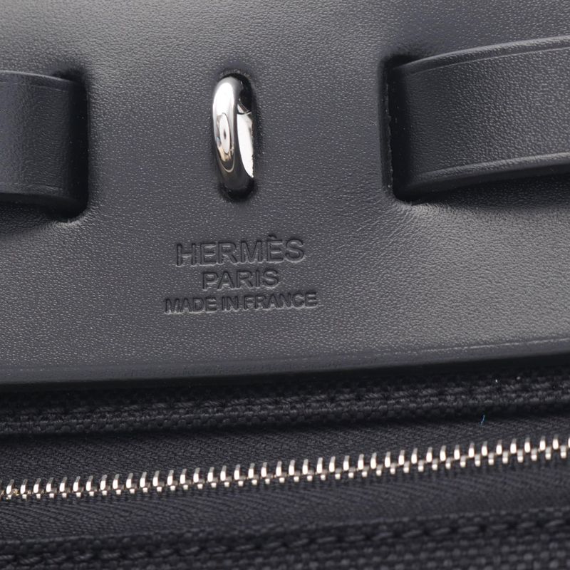 Hermes Handbag Herbag Her Bag Zip PM Letourne Black Leather Canvas Herbag Her