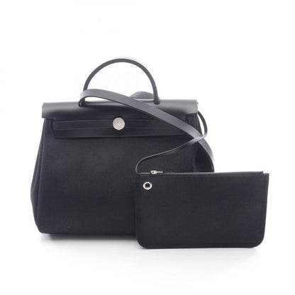 Hermes Handbag Herbag Her Bag Zip PM Letourne Black Leather Canvas Herbag Her