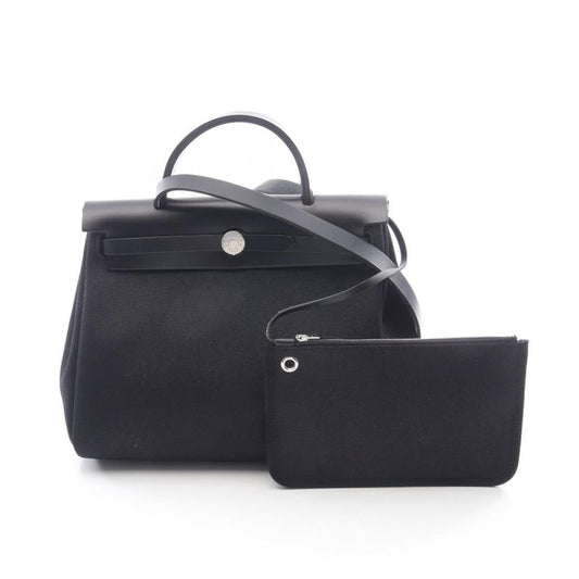 Hermes Handbag Herbag Her Bag Zip PM Letourne Black Leather Canvas Herbag Her
