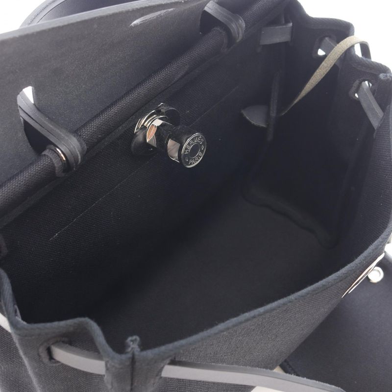 Hermes Handbag Herbag Her Bag Zip PM Letourne Black Leather Canvas Herbag Her