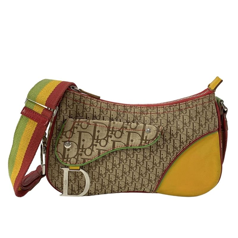 Dior Christian Dior Shoulder Bag Double Saddle Bag Rasta Beige X Red X Yellow